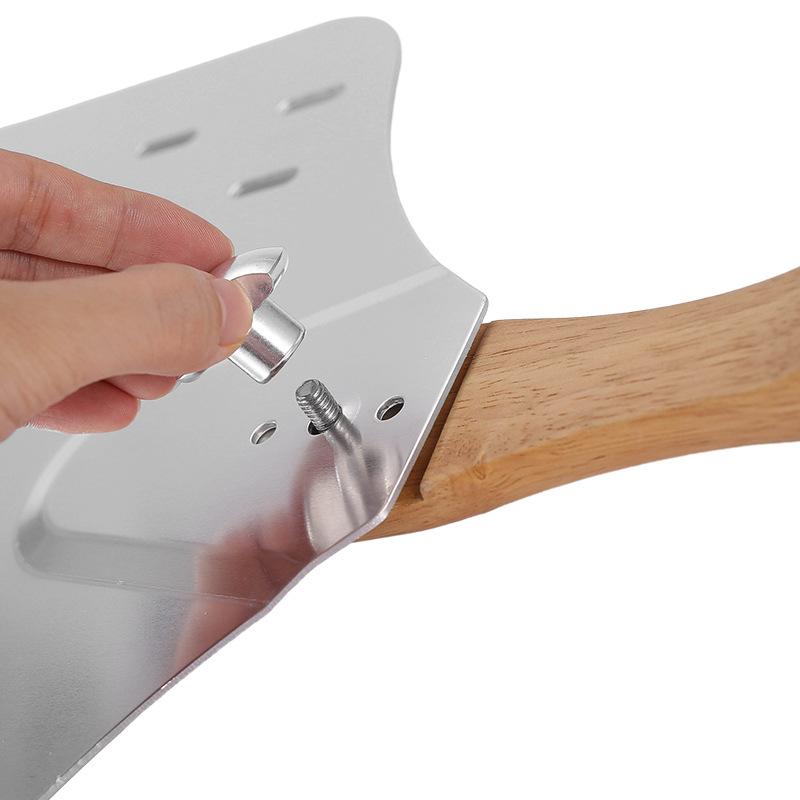 キッチンツール ステンレス製 木製ハンドル 取り外し可能 ピザターナー 穴あき 家庭用 料理 焼き菓子 ..