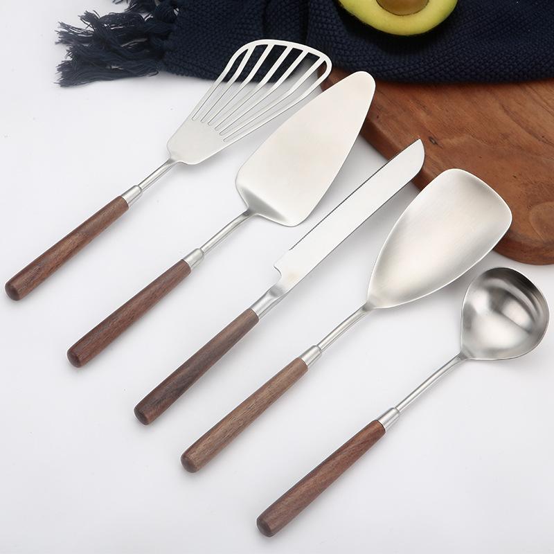 調理器具 304ステンレス ウォールナット 木製ハンドル キッチンツール 多機能 おたま フライ返し ター..