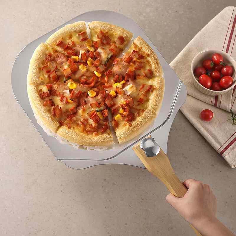 ピザピール 折りたたみ式 取り外し可能 木製ハンドル アルミ製 大型 ピザシャベル 焼き立てパン オーブ..