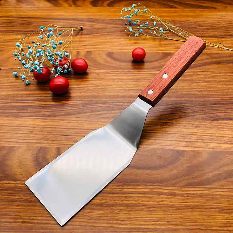 調理用ヘラ ステンレス製 木製ハンドル 紅木 ステーキ ピザ 穴あき 薄型 フライ返し ターナー 滑り止め..