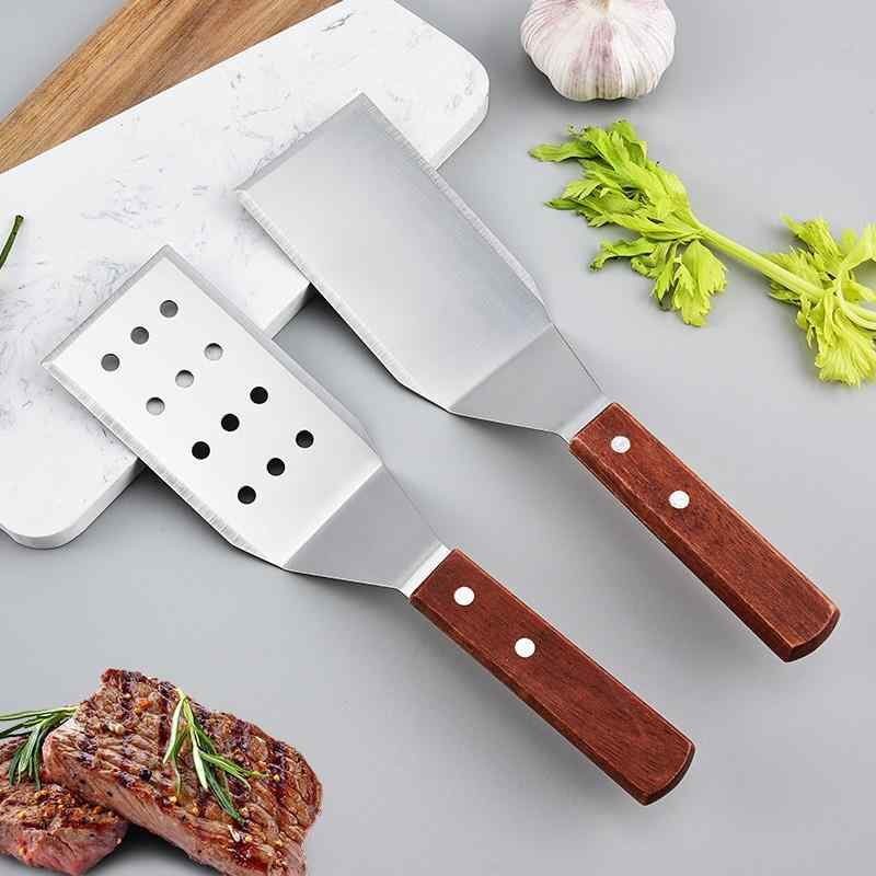 フライ返し ステンレス製 木柄 調理用 ターナー ステーキ 魚焼き バーベキュー ピザ パンケーキ ホット..