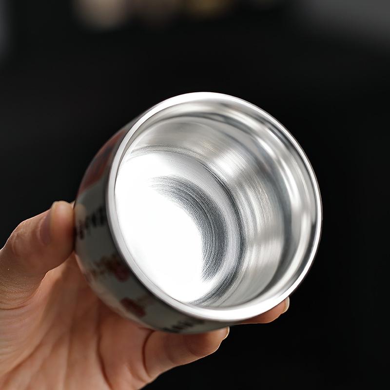 湯呑み 個人用 茶杯 茶碗 手作り 陶磁器 銀張り 汝窯 高級感 上質 上品 和風 中国茶器 モダン中華風 ゆったりサイズ リラックスタイム ギフト 贈答品 記念品 贈り物