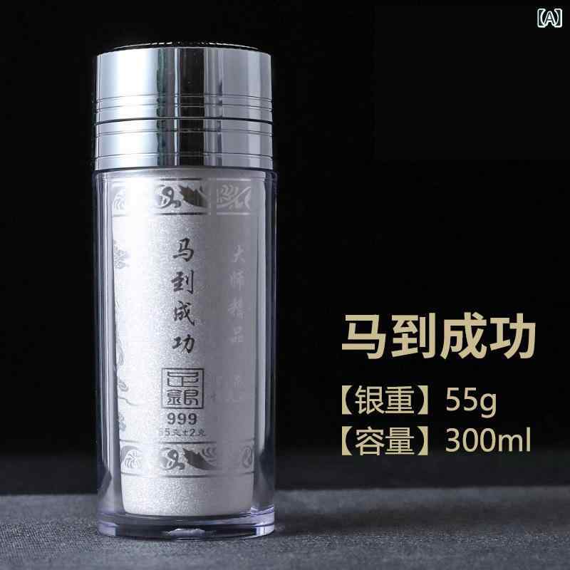 保温ボトル 男女兼用 99.9%純銀製内びん ステンレス製 ストレートボトル 6〜12時間保温 ポータブル 耐..