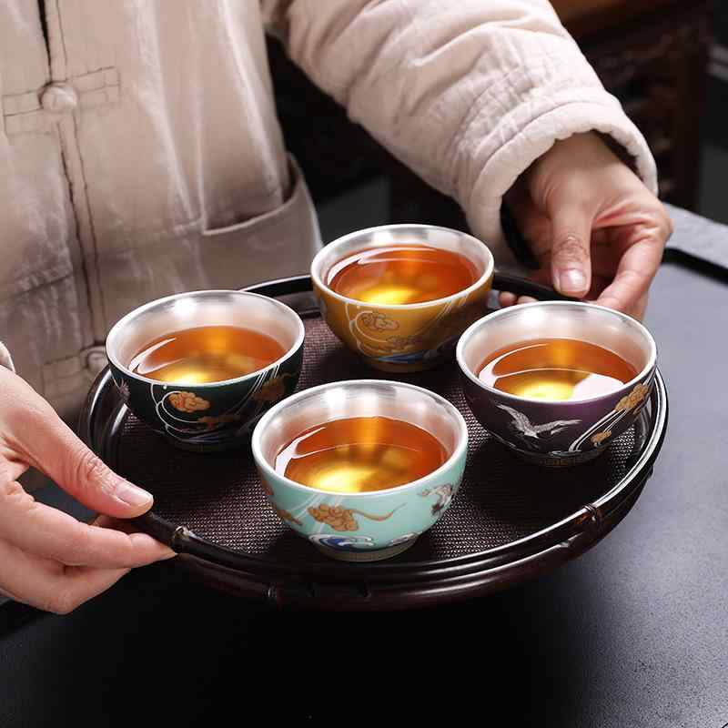 湯呑み 茶碗 純銀 陶磁器製 大容量 セット 単品 家庭用 オフィス用 普段使い 来客用 高級感 ギフト 贈り物 東洋風 シンプル 上品 紫 黄 緑 青 多彩なカラーバリエーション