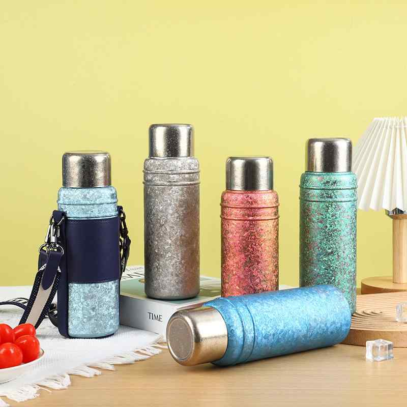 保温ボトル 男女兼用 メンズ レディース 純チタン製 チタンカップ 茶こし付き 茶葉分離式 真空断熱 二..