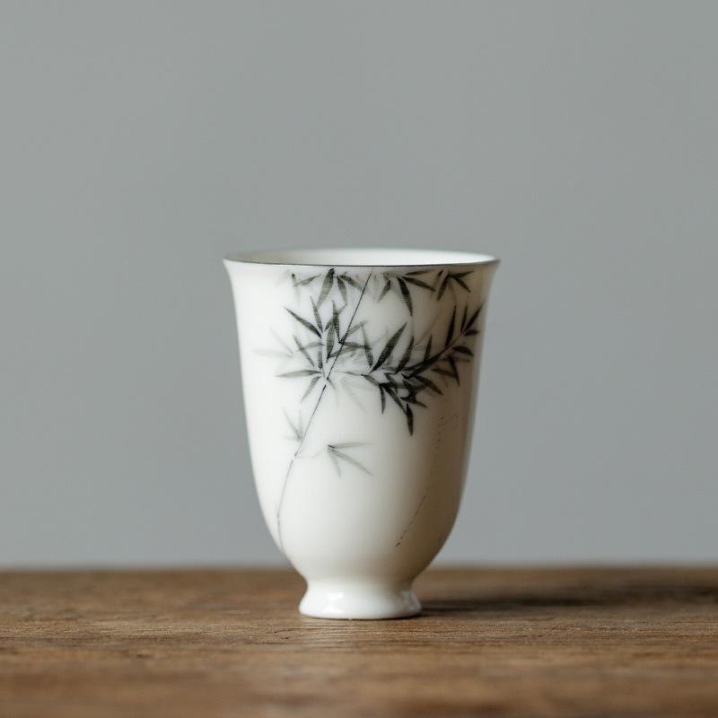 湯呑み 手描き 墨竹 銀彩 陶器製 家庭用 功夫茶器 品茗杯 主人杯 聞香杯 和モダン 中華風 上品 風流 一..