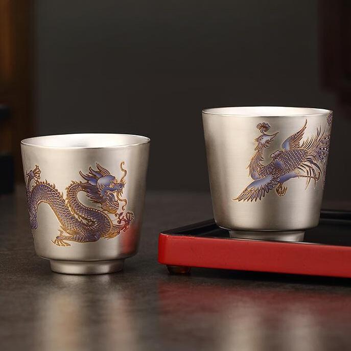 茶杯 純銀999 銀メッキ 手作り 陶器 銀巻 主人杯 工夫茶器 品茗杯 湯呑み 和食器 工芸品 レトロ アンテ..