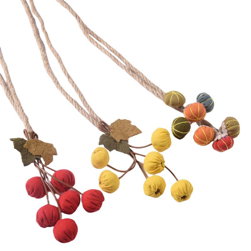 カーテンタッセル かわいい 布製 カボチャモチーフ パンプキンデザイン ボール飾り 麻紐 モダン シンプ..