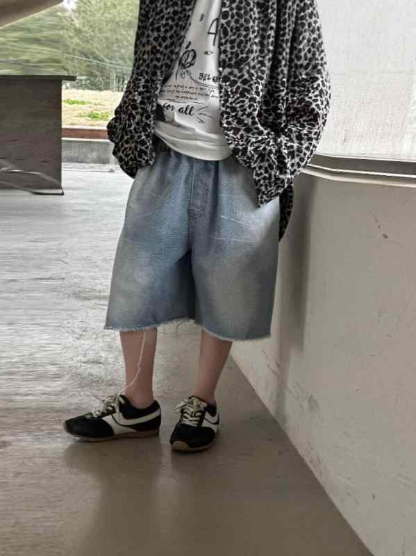 キッズ 男の子 パンツ デニム ショートパンツ ハーフパンツ カジュアル ゆったり 夏 綿 コットン ポリエステル 混紡 無地 ウエストゴム ミドルウエスト 柔らか加工 ウォッシュ加工 ブルー