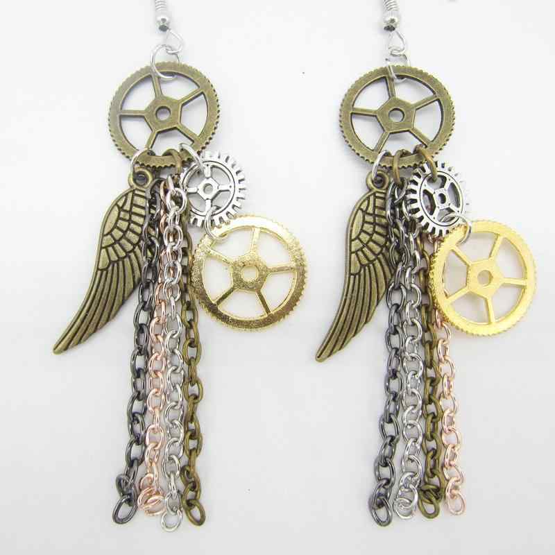 ピアス イヤリング レディース 欧米風 レトロ アンティーク スチームパンク 歯車 タッセル ぶら下がり ..