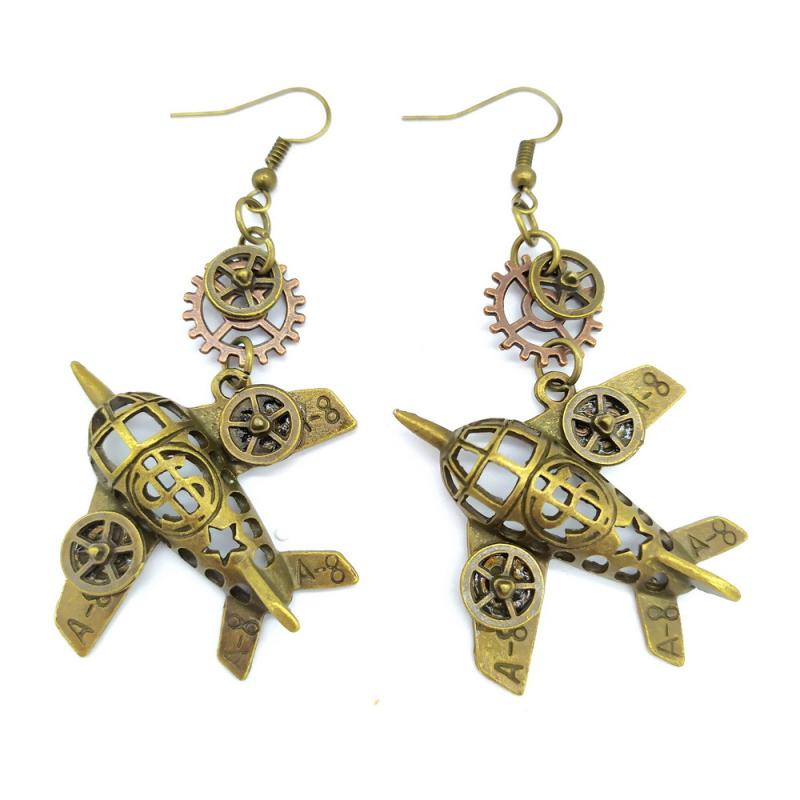 ピアス レディース アンティークシルバー スチームパンク レトロ 歯車 飛行機 モチーフ 合金製 メッキ..