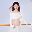 マタニティ 妊婦 マタニティフォト 撮影 衣装 白 ニット セットアップ フレンチテイスト スイート フェミニン 高級感 エレガント ポリエステル スカートセット 記念撮影用