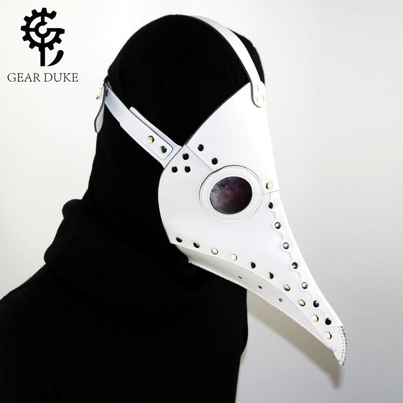 Full Mask - マスク スチームパンク ハロウィン ペストドクター 鳥のくちばし型 コスプレ イベント パーティー グッズ 撮影 小道具 PUレザー ブラック ホワイト