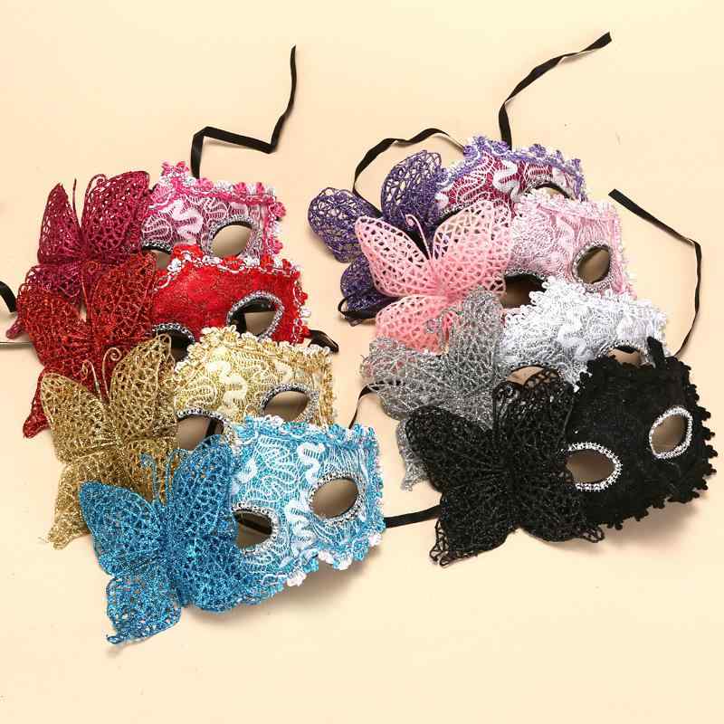 マスク ハロウィン 仮装パーティー ヴェネツィア風 プリンセス 半顔 レース 蝶 バタフライ ラメ グリッター かわいい プラスチック製 コスプレ イベント 仮面舞踏会(3)