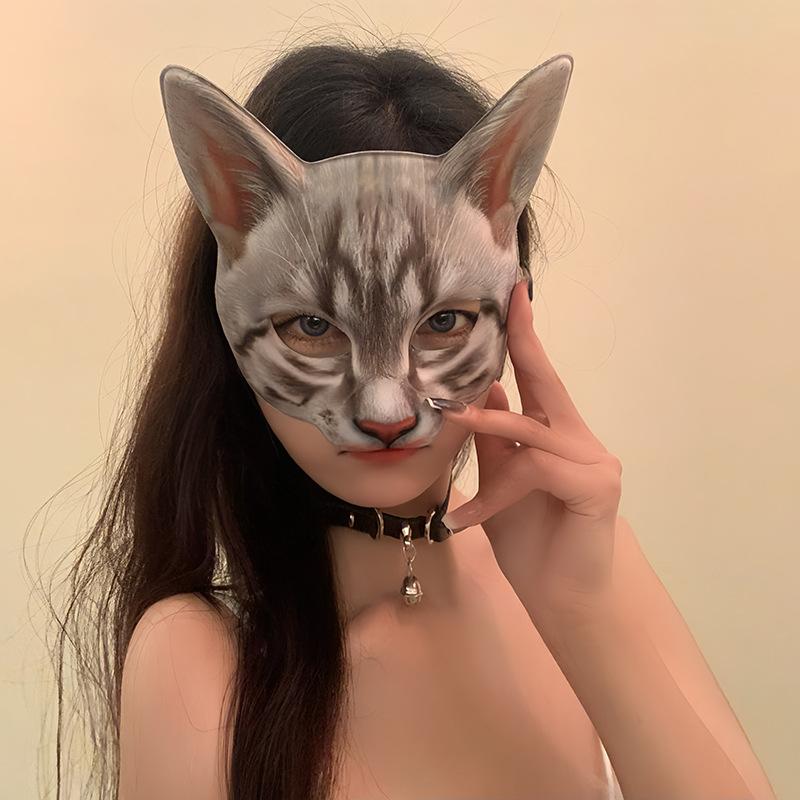 マスク 動物 立体 半顔 仮装 ハロウィン コスプレ 舞踏会 パーティー イベント 演劇 発表会 猫 ウサギ ヤギ ぬいぐるみ調 フェイクレザー 樹脂製