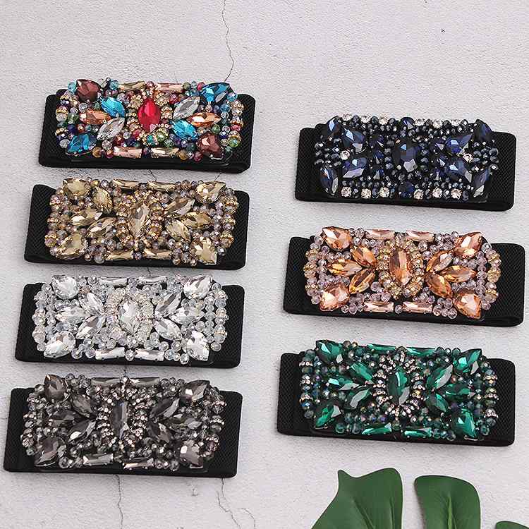 ウエストマークベルト レディース クリスタル ラインストーン 装飾 伸縮性 ゴムベルト ドレス ワンピース フォーマル パーティー 結婚式 上品 エレガント ファッション小物