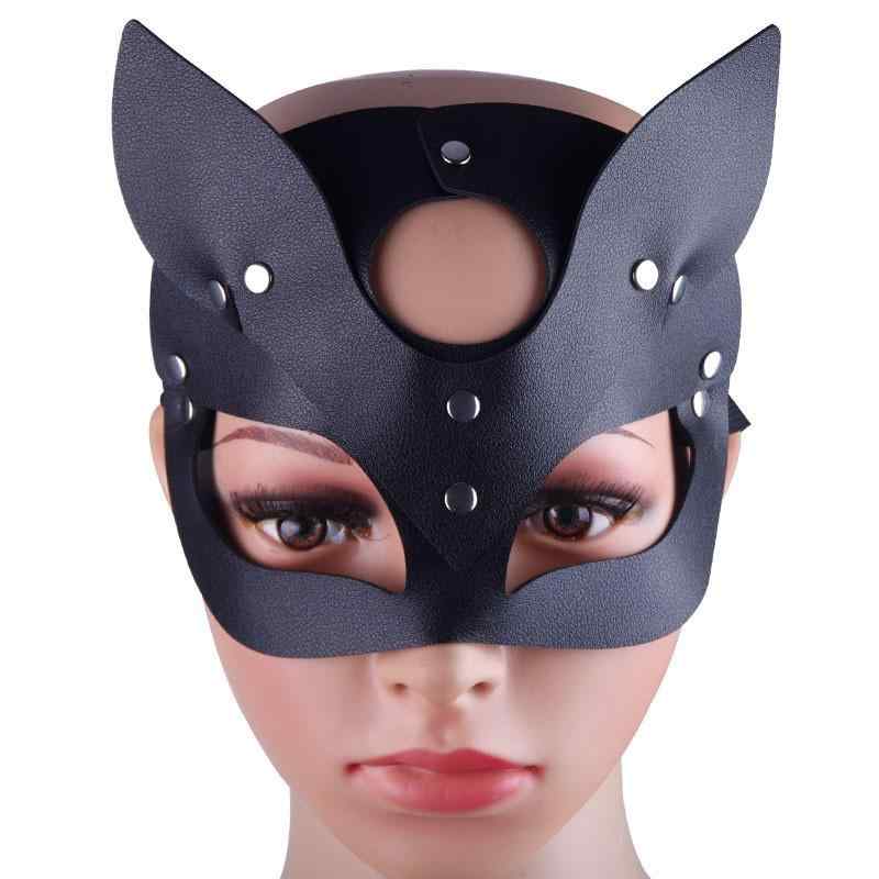 仮面 男女兼用 狐面 フェイスマスク 個性的 PUレザー製 ハロウィン クリスマス パーティー イベント 仮装 コスプレ 目隠し ミステリアス 魅惑的 かわいい ブラック レッド