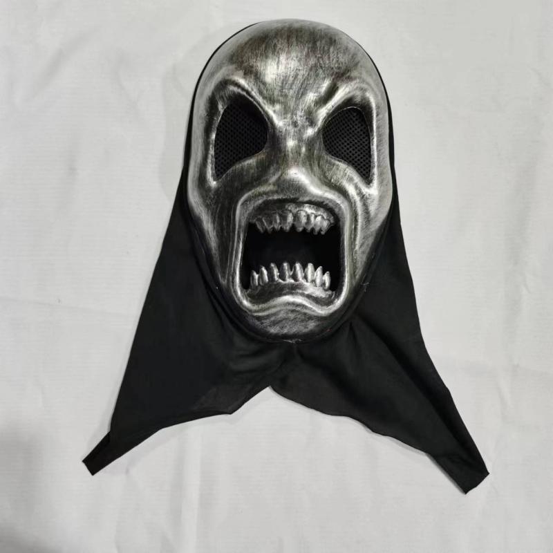 マスク ホラー スカル ドクロ 仮面 ゴーストヘッド 装飾 アンティーク調 シルバー プラスチック製 ハロウィン コスプレ 仮装 パーティー イベント 舞踏会 おもしろグッズ(3)