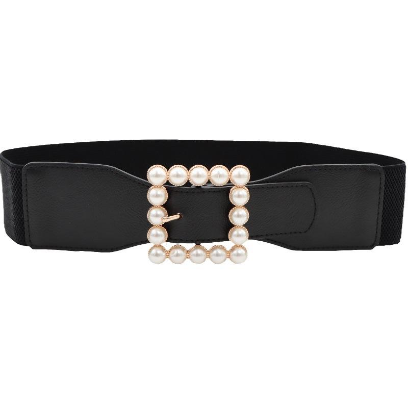 サッシュベルト レディース 伸縮性 幅広 ワイドベルト ブラック ホワイト パール調 ラインストーン飾り キャンバス素材 合金バックル ピンバックル 無地 万能 コーデ自在 装飾ベルト アクセント ワンピース スカート チュニック用 ファッション小物