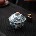 灰皿 陶器製 蓋つき 灰飛び防止 リビング オフィス デスク用 おしゃれ レトロ調 青花磁器 染付 花柄 飾り物 アッシュトレイ インテリアオブジェ