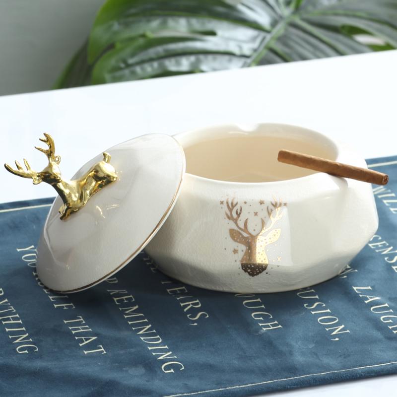 灰皿 アッシュトレイ リビング 家庭用 卓上 陶器製 蓋付き 飛散防止 密閉型 おしゃれ モダン 欧風 北欧風 セラミック製 インテリア雑貨 小物入れ 高級感 ユニークデザイン