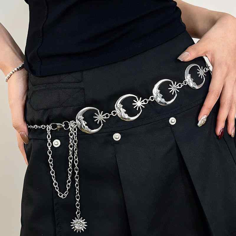 ・カテゴリ: ウエストチェーン・性別: 女性・対象年齢: 若年層・素材: 金属・デザイン要素: 幾何学模様・カラー: シルバー・スタイル: 民族風・ベルトの巻き数: 一重・長さ: 80-100cm・サイズ: 115cm・幅: 3cm・留め具...