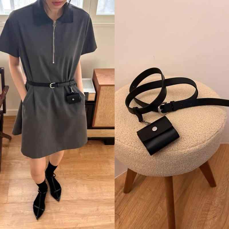 ウエストポーチ レディース 韓国風 フェイクレザー 一体型 ミニ コンパクト 太め ベルト ピンバックル シンプル 個性的 カジュアル ファッション小物 普段使い 旅行 サブバッグ ブラウン ブラック