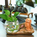 花瓶 お坊さん フラワーベース ガラス 陶器 ポトス 観葉植物 花器 卓上 インテリア 飾り 置物 オブジェ リビング 玄関 癒し かわいい