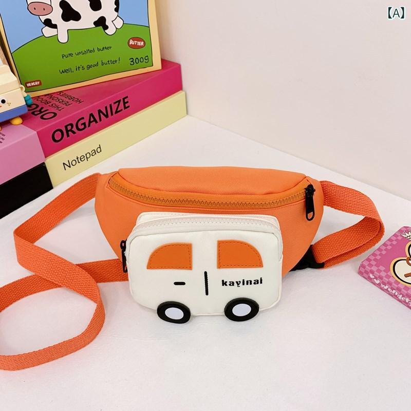 キッズバッグ 子供用 男女兼用 車柄 自動車モチーフ かわいい カラフル ボディバッグ ショルダーバッグ 斜め掛け 軽量 コンパクト オックスフォード生地 普段使い お出かけ 通園 2
