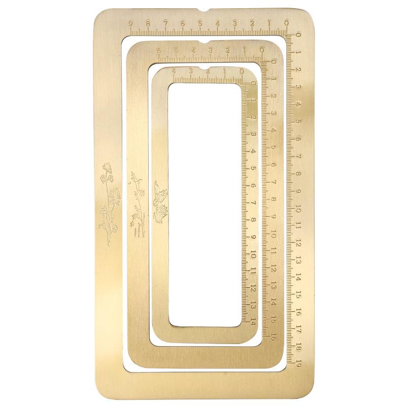 書道 文鎮 定規 真鍮 黄銅製 蓮柄 目盛り付き グリッド線 書写 写経 小筆書道練習用 ペーパーウェイト 書斎 デスク 文房具 机上アクセサリー 重厚感 高級...