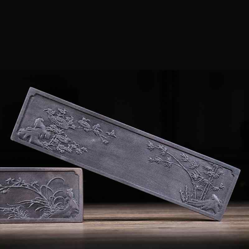 文鎮 肇慶端渓硯 四君子柄 20cm 高級感 重厚感 書道 絵画 墨絵 水墨画 書鎮 紙押さえ 習字 文房具 書道用品 デスクワーク 2本セット