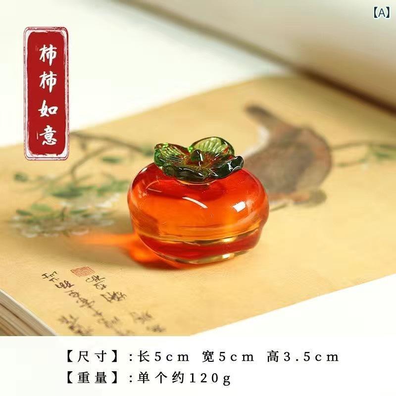 文鎮 柿 クリスタルガラス製 書道 習字 鎮紙 ペーパーウェイト 紙押さえ 本の押さえ 書斎 デスク 卓上 小物 置物 オブジェ おしゃれ かわいい 上品 高級感 重厚感 安定感 インテリア 雑貨 ギフト プレゼント
