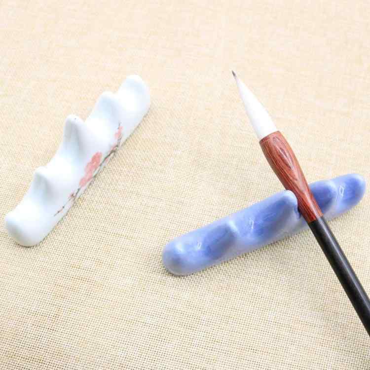 書道用品 筆置き 陶器製 五指山型 毛筆 書道練習用 安定感のある 筆架 筆山 写経 習字 墨絵 デスク小物 花柄 青花デザイン