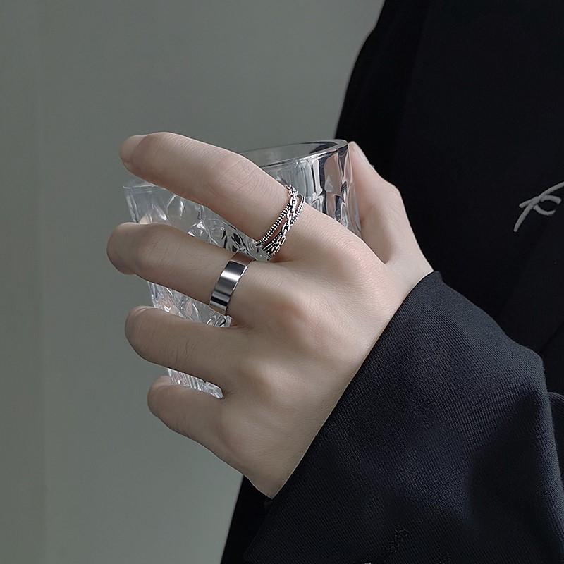Silver - リング メンズ 男性用 指輪 S925シルバー レトロ ヴィンテージ シンプル インスタ風 個性的 オープンリング サイズ調整可能 フリーサイズ ピンキーリング トレンド 流行