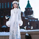 ドレス レディース ロシアンプリンセス ロシア風 ヨーロピアン レトロ コスチューム 冬用 シェニール スパンデックス 撮影衣装 舞台衣装 民族舞踊 演劇 発表...