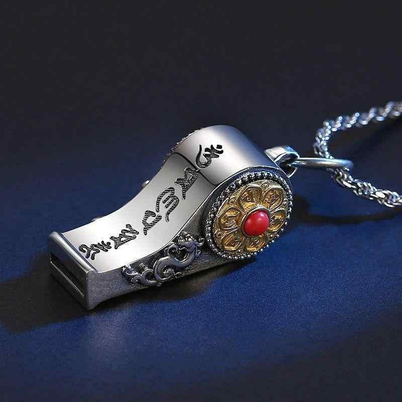 ネックレス 男女兼用 ホイッスル 笛型 ペンダント 回転式 シルバー925 純銀 レトロ アンティーク調 個性的 ファッションアイテム 普段使い カジュアルスタイル お出かけ