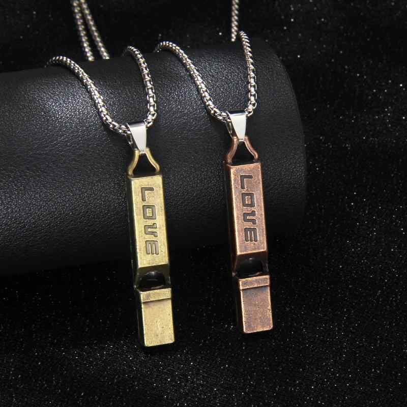 ネックレス メンズ レディース ユニセックス ステンレス スクエア ホイッスル レトロ 加工 吹ける 個性..