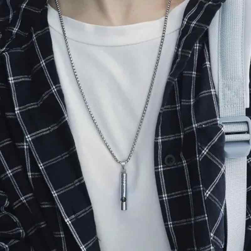 ネックレス 男女兼用 ユニセックス ホイッスル ペンダント 合金製 ボックスチェーン ロングネックレス ..