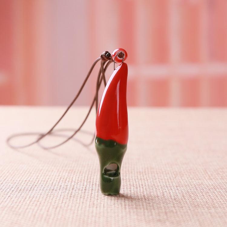 ネックレス 陶器 ホイッスル 手作り 赤唐辛子 モチーフ 個性的 景徳鎮 陶磁器 ペンダント アクセサリー..