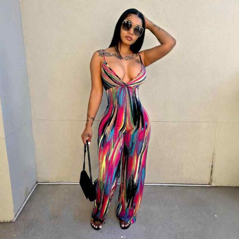 オールインワン レディース セクシー 花柄 総柄 スタイルアップ ベアトップ ノースリーブ ロング丈 ストレートシルエット ミドルウエスト ポリエステル ストレッチ 欧米風 ストリートカジュアル