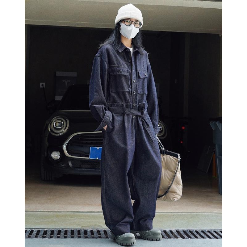 オールインワン レディース デニム 長袖 ゆったり ワークウェア ストリート カジュアル サロペット つ..