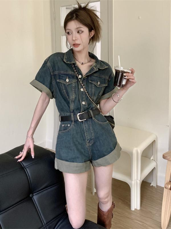 デニム レディース サロペット オールインワン 韓国風 塩系 甘辛ミックス 小柄 低身長 ゆったり ルーズ..