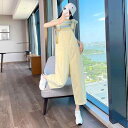 デニム サロペット レディース 大人カジュアル ゆったり キャロットパンツ 夏 薄手 ハイウエスト 九分丈 着痩せ 韓国ファッション 多機能ポケット(x2)