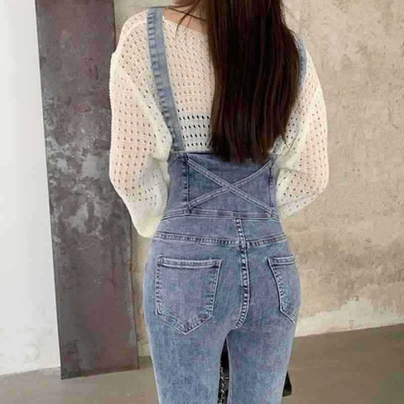 サロペット レディース ハイウエスト ストレッチ デニム オーバーオール 韓国ファッション スリムストレート テーパード 着痩せ効果 カジュアル 通勤 ボトムス