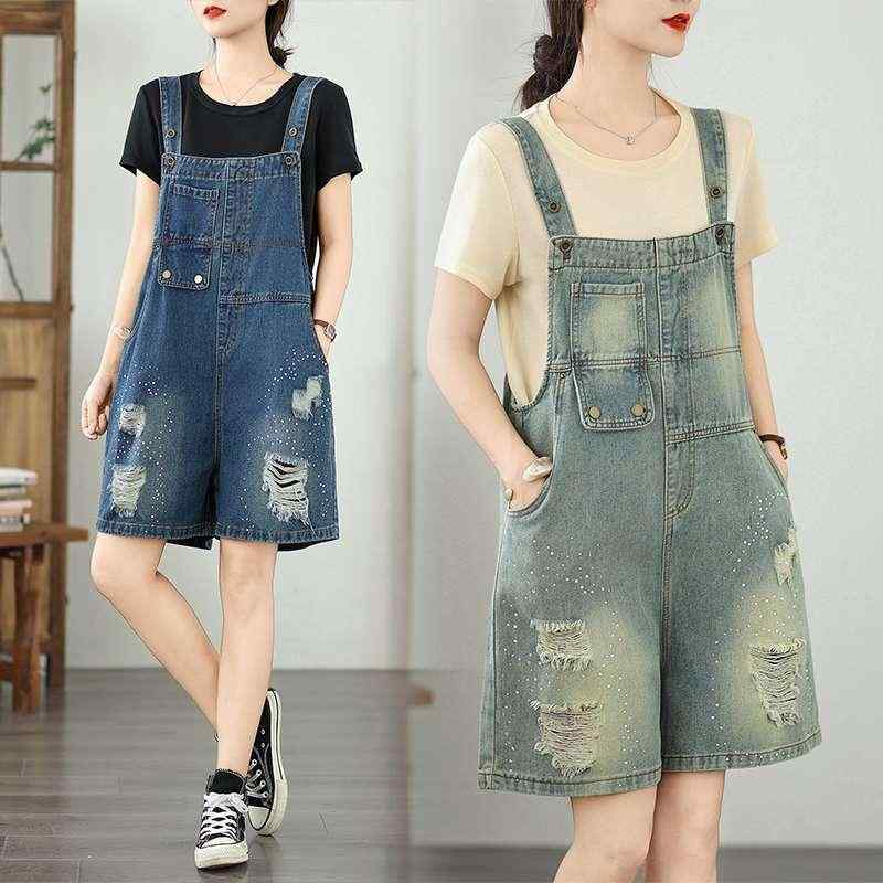 サロペット レディース 大きいサイズ ゆったり 着痩せ デニム 綿 ポリエステル ウォッシュ加工 ダメー..