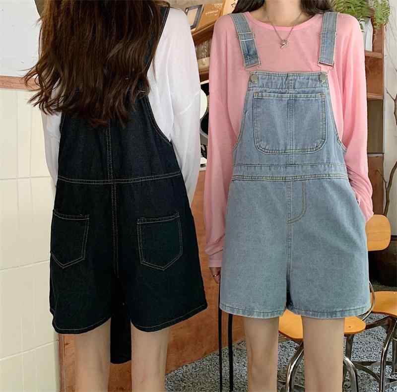 サロペット レディース デニム ジーンズ オーバーオール 低身長 ライトブルー 紺色 ストレート ワイド..