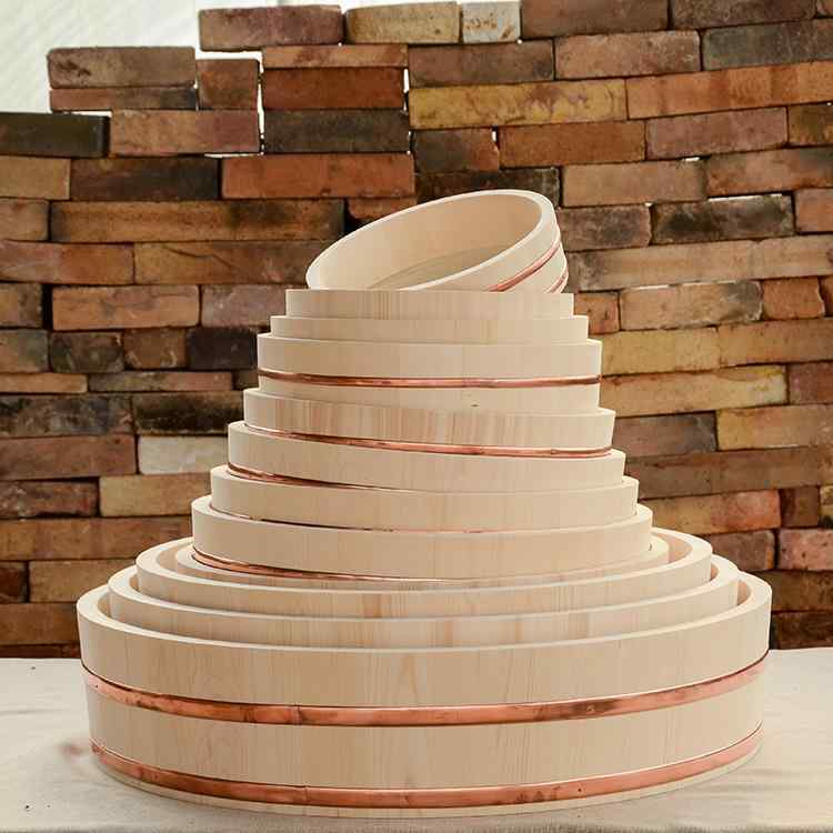 寿司桶 丸型 寿司飯台 白松材 銅箍 木製 ちらし寿司 刺身盛り皿 盛り付け器 日韓料理 和食 韓国料理 飲..