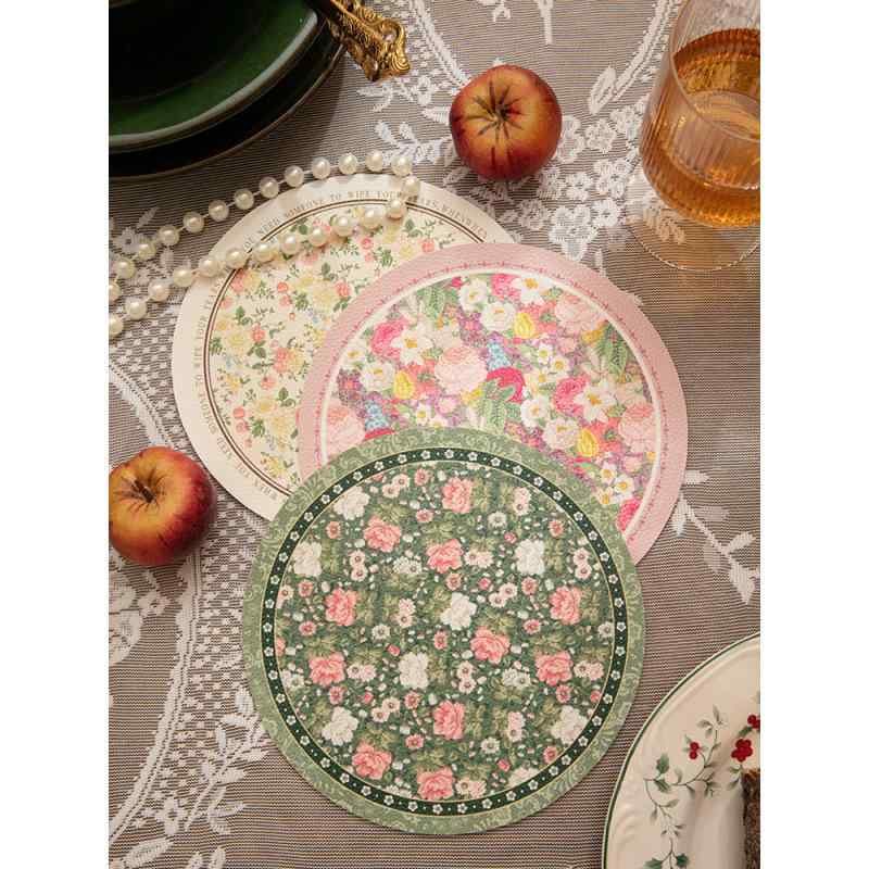 テーブルマット スプリングフラワー 花柄 円形 ミニ 撥水 防汚 拭ける お手入れ簡単 耐熱 断熱 フェイ..