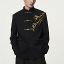 カジュアルジャケット メンズ チャイナ風 スタンドカラー 長袖 肩パッド入り 高級感 多ボタン ポリエステル素材 ルーズフィット ブラック グリーン