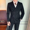 ジャケット メンズ ダブルブレスト ゆったり シルエット ポリエステル 防シワ ビジネス カジュアル フォーマル クール スタイリッシュ 無地 長袖 多ポケット ブラック アウター